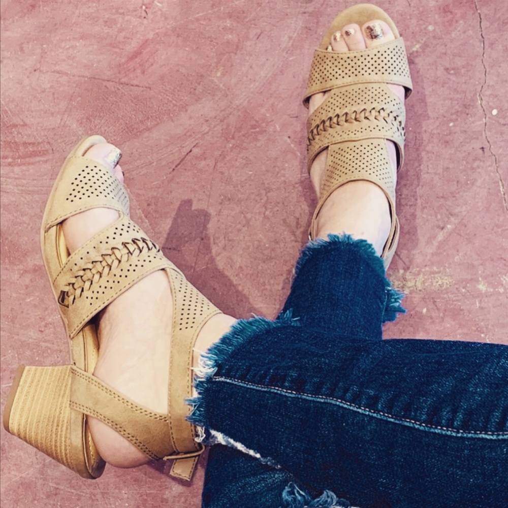 NEW! City Classified Taupe Bootie Wedge Sandals - Picture 3 of 8